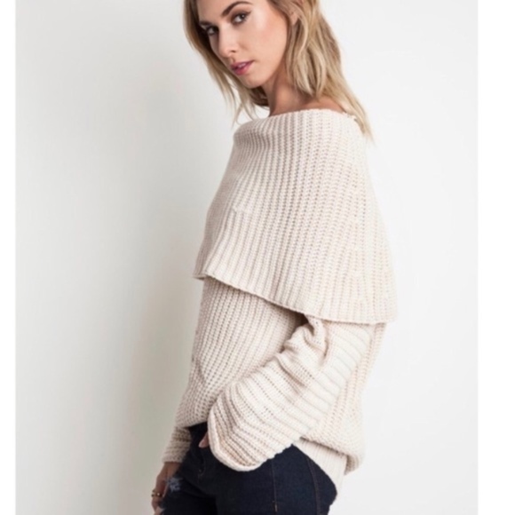 Glamvault Sweaters - Chunky Off the Shoulder Sweater Tunic